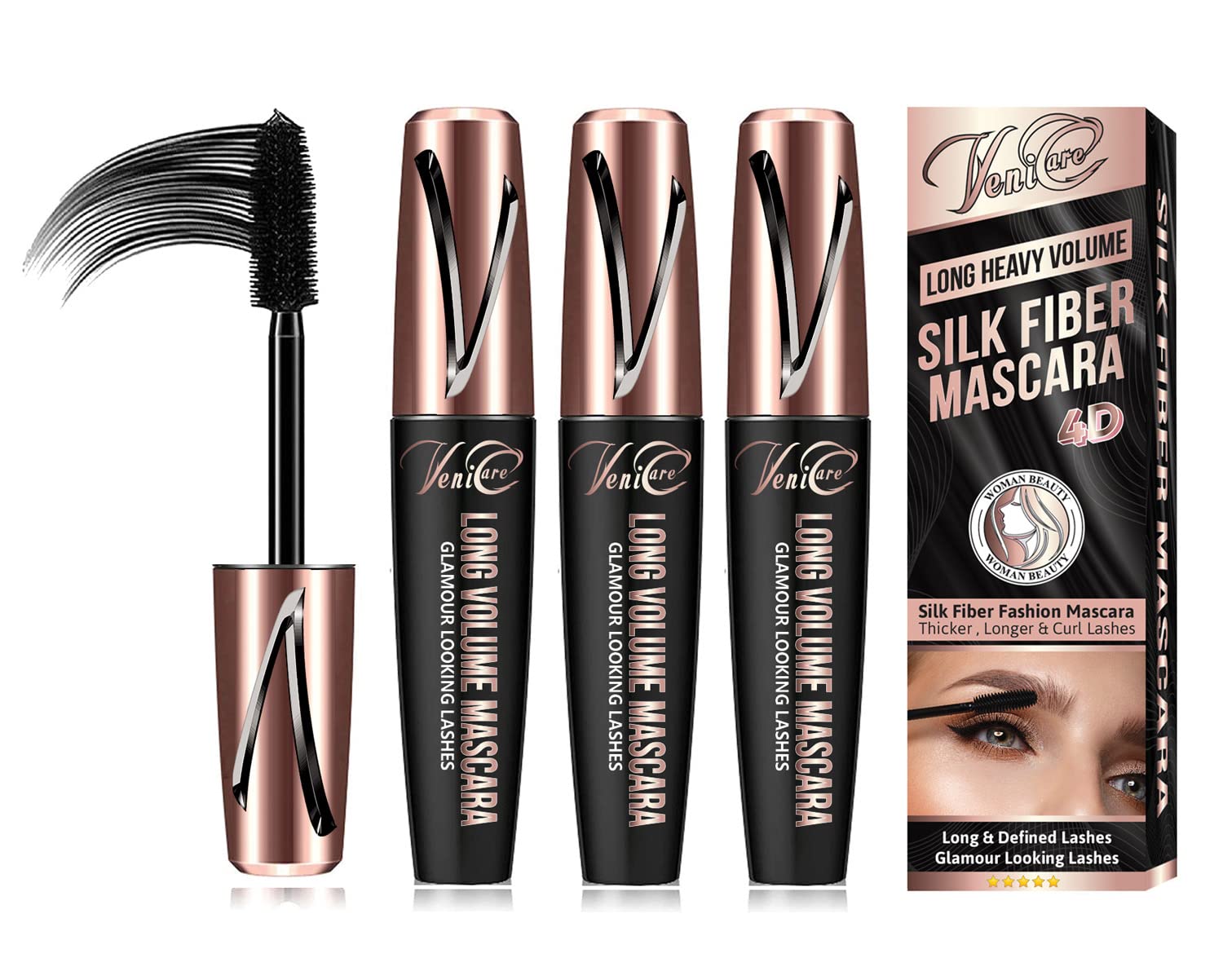 4D Silk Fiber Lash Mascara - Waterproof & Smudge-Proof Eyelash Extension Kit for Longer, Thicker Lashes | Natural Look, No Clumping | 3 Pack for Daily Makeup, Party & Special Occasions
