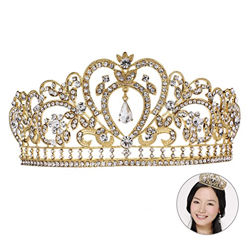 Sparkling FRCOLOR Crystal Bridal Tiara - Gold Rhinestone Wedding Crown for Bride, Princess, Engagement & Special Events - Elegant Hair Accessory for Weddings, Prom, Pageants & Photo Shoots