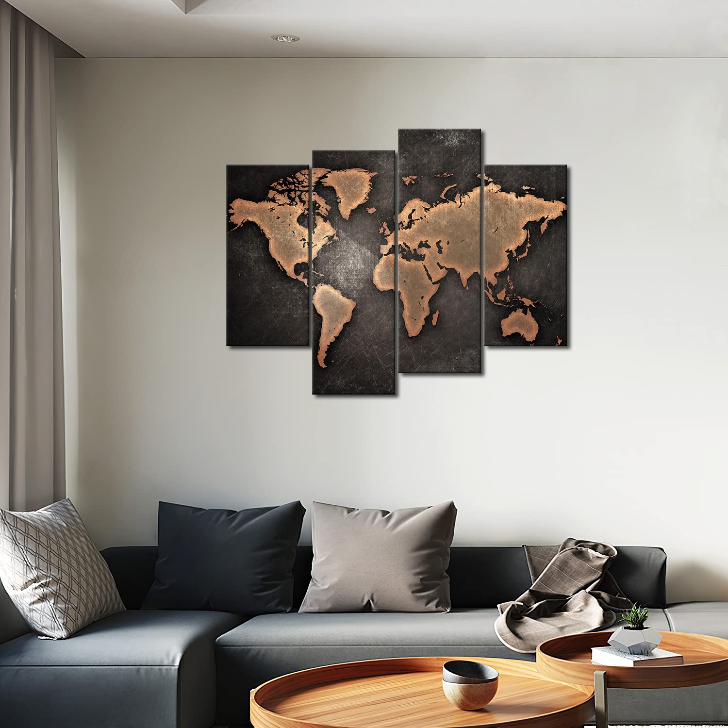 World Map Canvas Wall Art - Black Background Modern Home Decor | Perfect for Living Room, Office & Bedroom Decoration