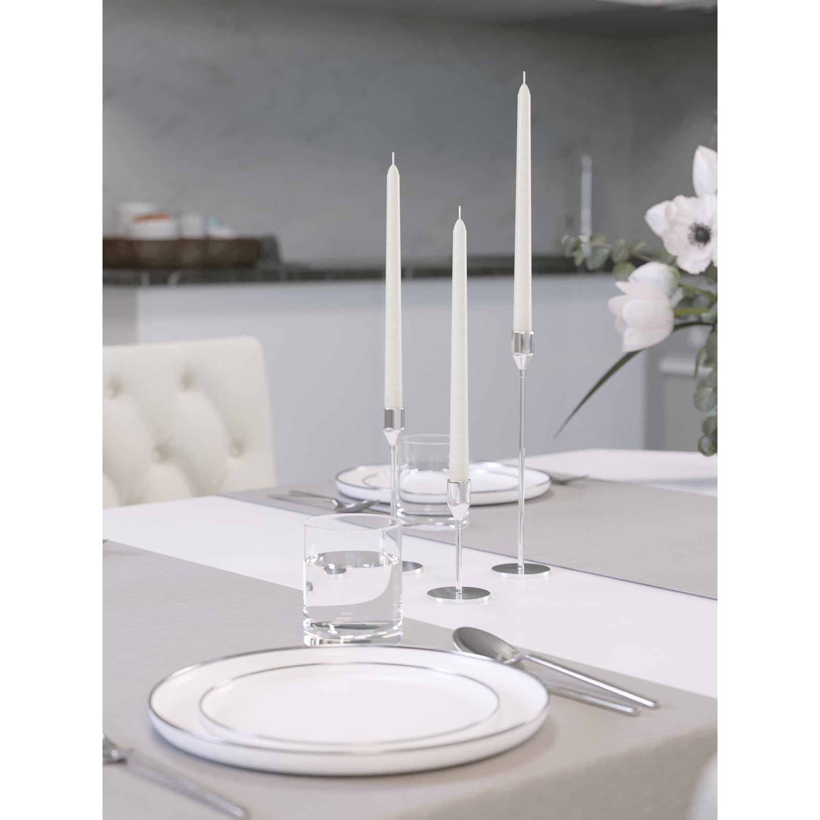Ivory Taper Candles 12 Inch - Set of 12 Dripless Dinner Candles for Romantic Dining