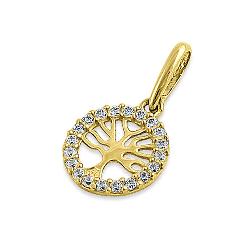 14K Yellow Gold Tree of Life Round Cubic Zirconia Pendant Necklace - Elegant Spiritual Jewelry for Women, Gift for Mom, Birthday, Anniversary & Special Occasions
