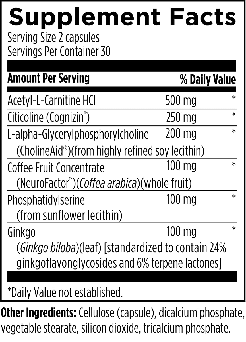Designs for Health Brain Vitale with Cognizin Citicoline - Premium Nootropic Supplement for Cognitive Support, Memory & Mood Enhancement | Contains GPC Choline, Ginkgo Biloba & Acetyl L-Carnitine HCL | 60 Capsules | Ideal for Students, Professionals & Mental Focus