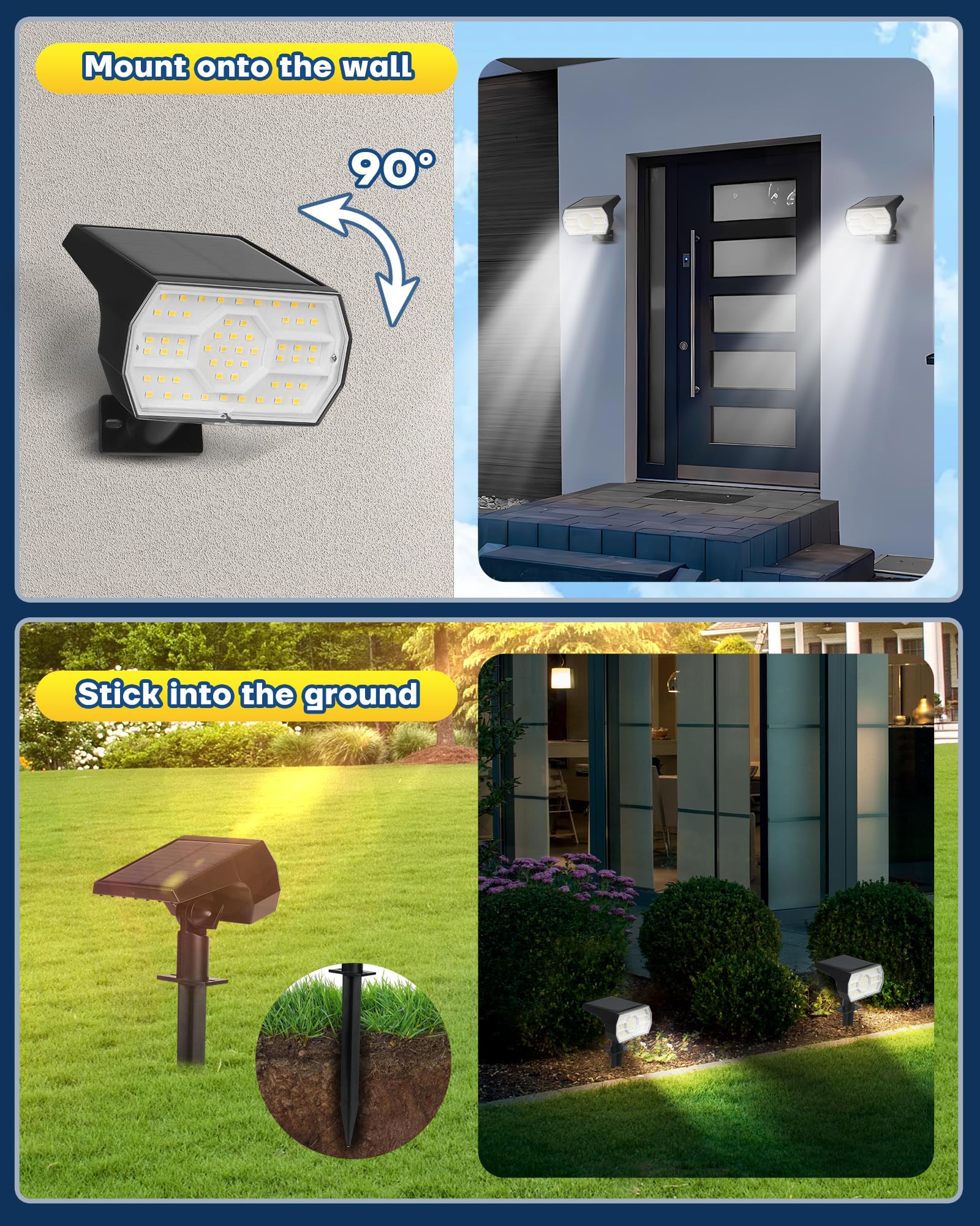 Kaxiida Solar Lights Outdoor Waterproof IP68 - 56 LED Solar Powered Spot Lights with 3 Lighting Modes for Yard, Patio, Garden, Pathway & Landscape - Dusk to Dawn Auto On/Off - Perfect for Backyard, Driveway, Deck, Walkway and Outdoor Decor