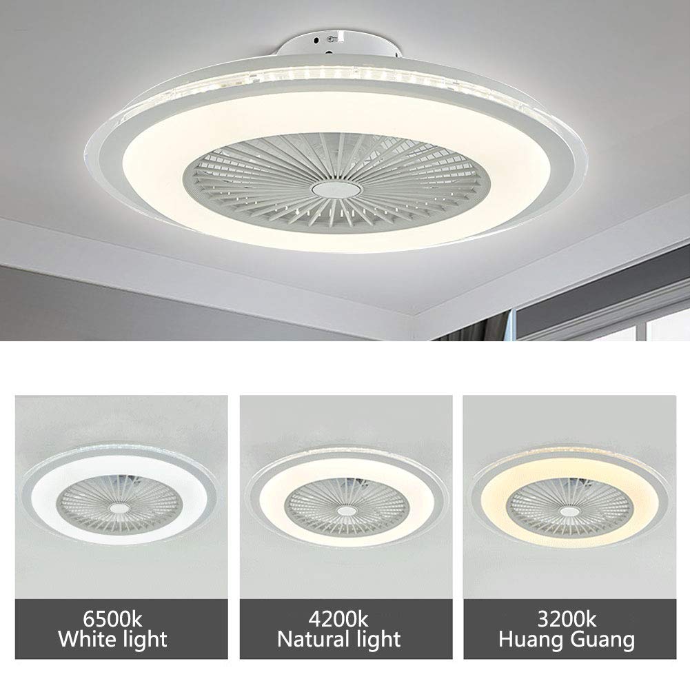 OUKANING 23 Inch White LED Ceiling Fan with Remote Control - Dimmable Light & Adjustable Wind Speed, Modern Chandelier for Bedroom, Living Room & Dining Room Lighting