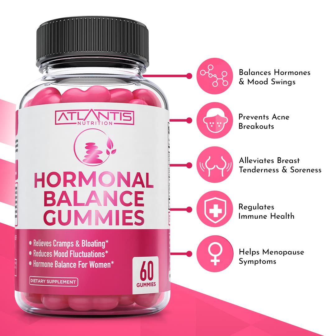 Hormonal Balance PMS Relief Gummies with Ashwagandha - Natural Stress & Mood Support for Women - Perfect for PMS Symptoms, Menstrual Comfort & Daily Wellness