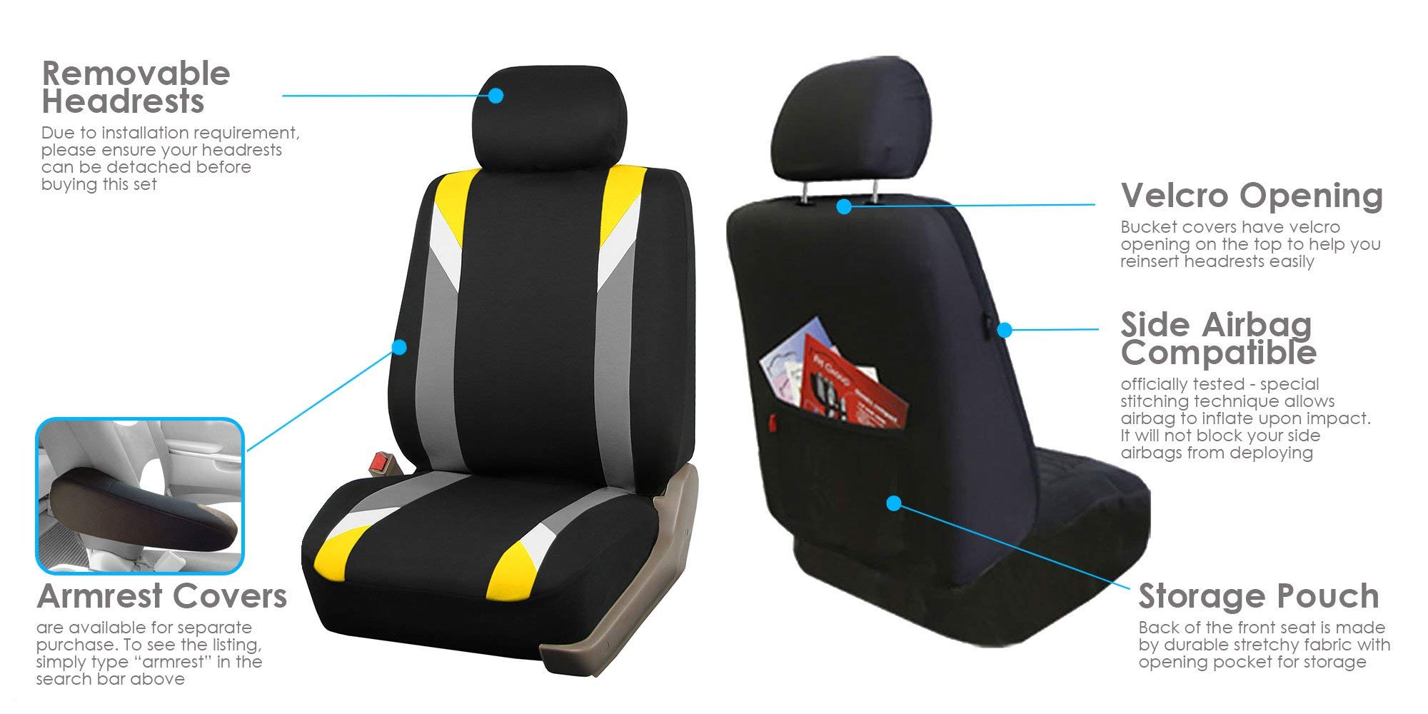 Premium Universal Car Seat Covers Full Set - Yellow Modern Automotive Seat Protectors with Airbag Compatibility & Split Rear Design | Perfect for Cars, Trucks & SUVs | Enhance Comfort & Protect Interior from Wear, Spills & Pets