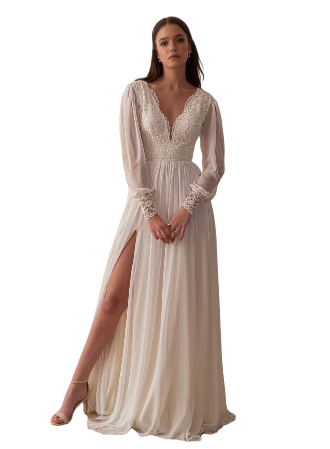 Elegant Mermaid Lace Wedding Dress for Bride - Long Sleeve Formal Gown for Beach, Ball, and Bridal Ceremonies | Perfect for Romantic Beach Weddings and Grand Ballroom Events