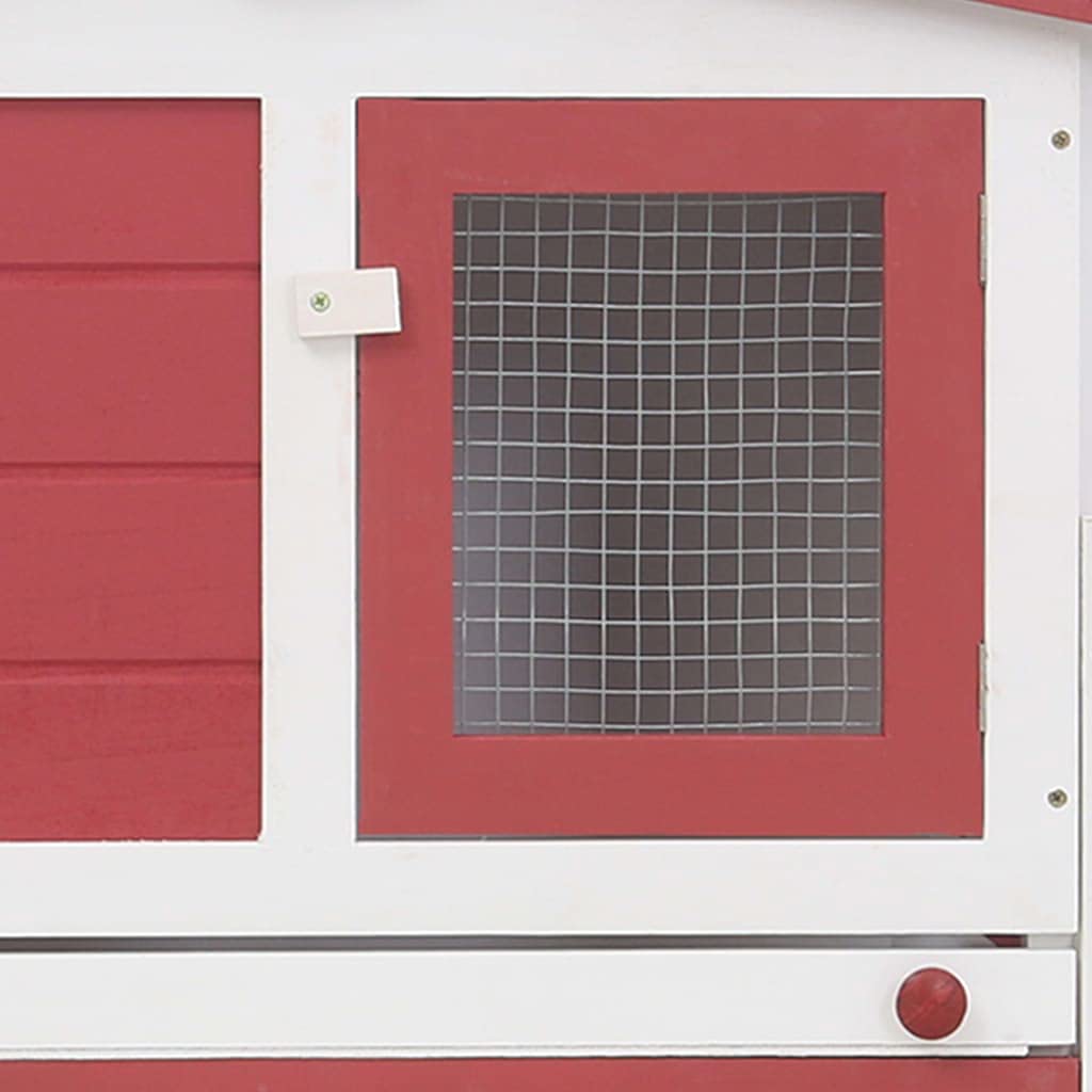 CHARMMA Large Outdoor Rabbit Hutch - 80.3x17.7x33.5 Inch Wooden Pet House with Weatherproof Red & White Design (19.7KG) - Perfect for Backyard, Garden, or Patio Rabbit Shelter