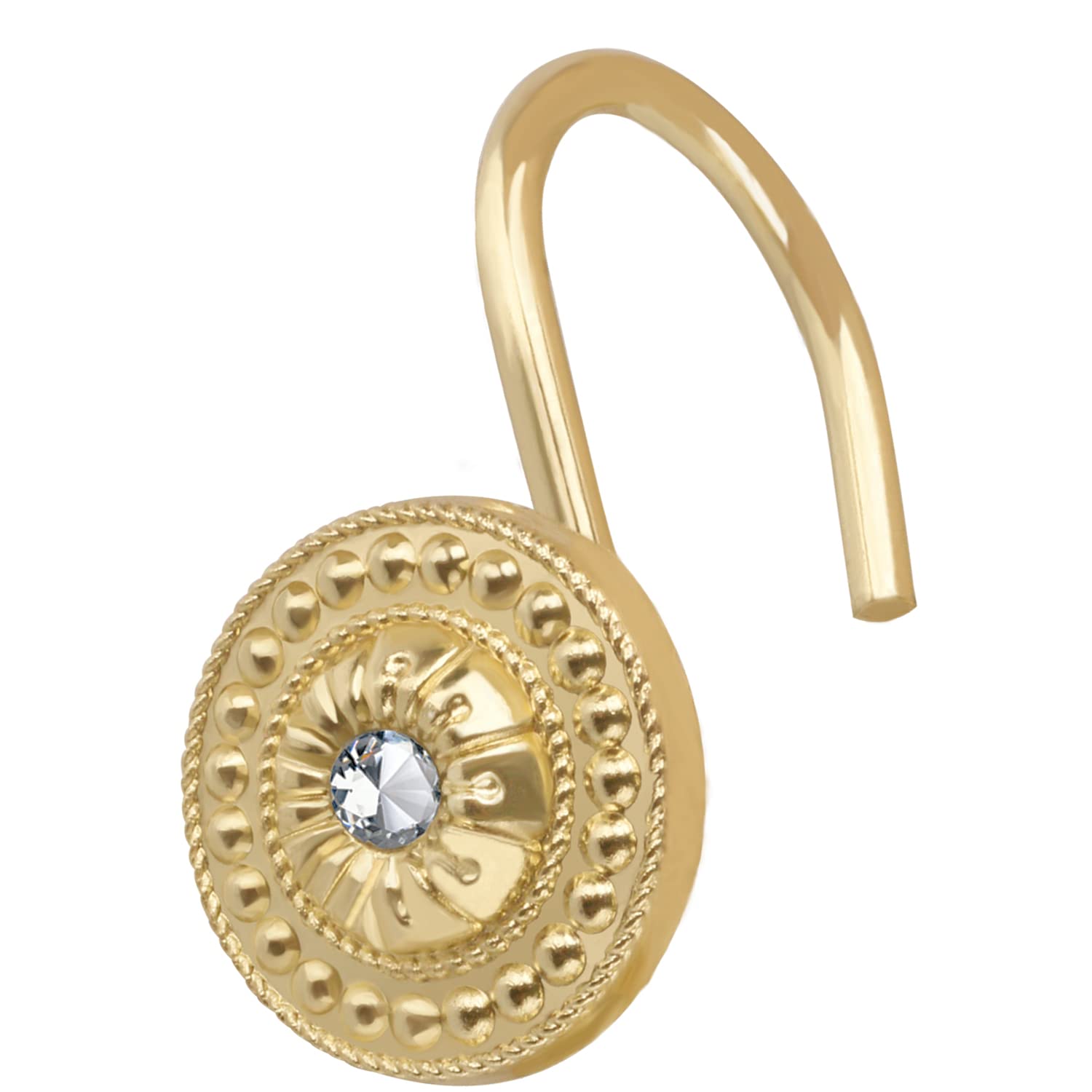 Premium Gold Metal Shower Curtain Hooks with Clear Crystal Accents - Set of 12 Elegant Bathroom Accessories for Luxury Home Decor & Spa Experience