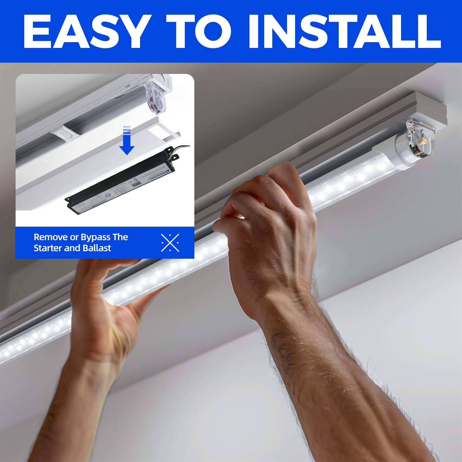 Barrina 8 FT LED Tube Lights, 44W 5500lm 5000K Daylight White, Super Bright T8 T10 T12 LED Bulb, FA8 Single Pin LED Shop Lights with Clear Cover - Energy Efficient Fluorescent Replacement (Pack of 12) for Warehouse, Garage & Commercial Lighting