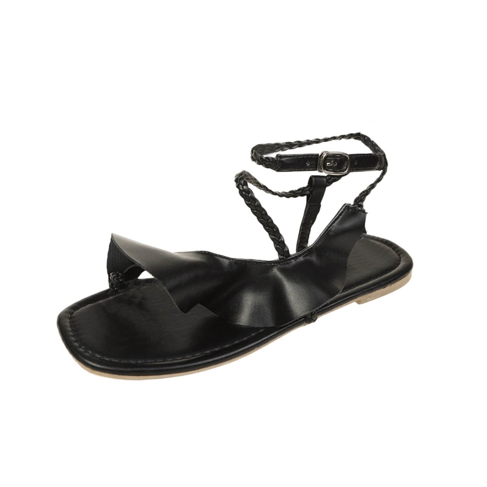 Women's Casual Summer Sandals - Flat Buckle Strap Ruffled Sandals for Ladies | Perfect for Beach, Vacation, and Everyday Wear