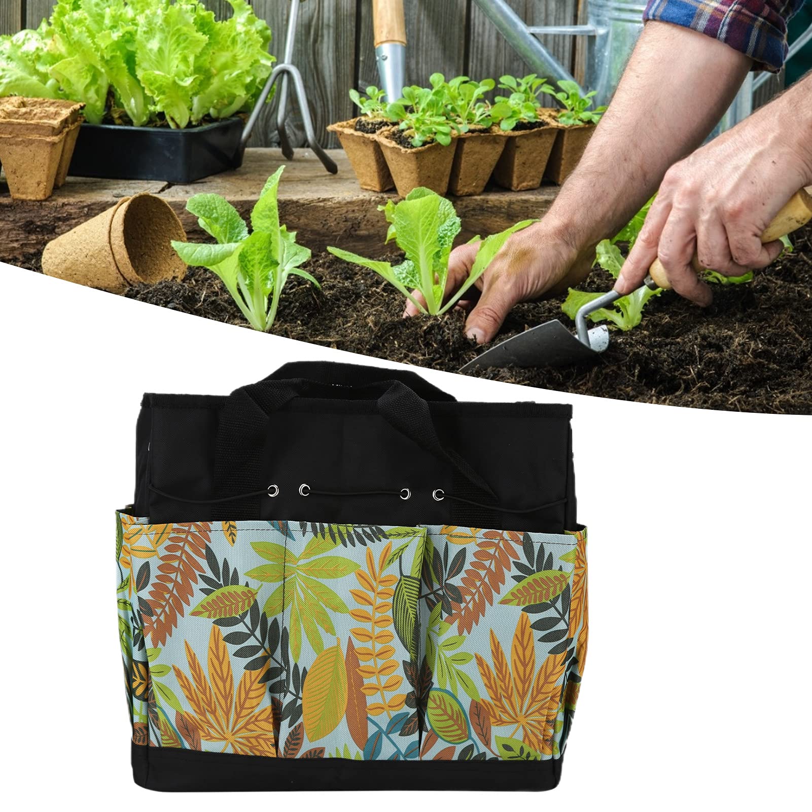 **Flower Print Garden Tool Bag - Multifunctional Portable Gardening Storage Tote with Pockets - Perfect for Organizing Tools, Seeds & Supplies (Ideal for Home Gardeners & Landscaping)**