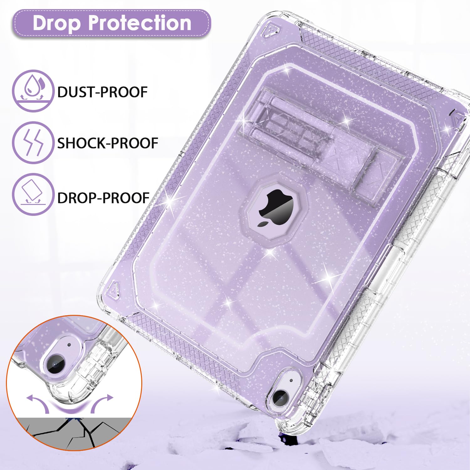 iPad Air M3 13 Inch Case 2025 & iPad Air M2 13-inch 6th Gen 2024 - Clear Glitter Slim Protective Cover with Pencil Holder, Shockproof Hard Case & Kickstand - Heavy Duty Protection for Kids, School, Travel & Daily Use
