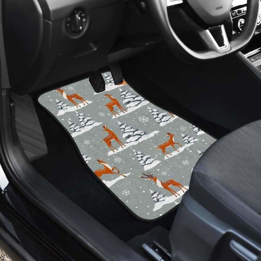 Premium Winter Christmas Deer Design Car Mats - Front & Back Set for Cars, SUVs, Trucks | All-Weather Protection & Festive Decor | Perfect for Holiday Travel & Gift Giving