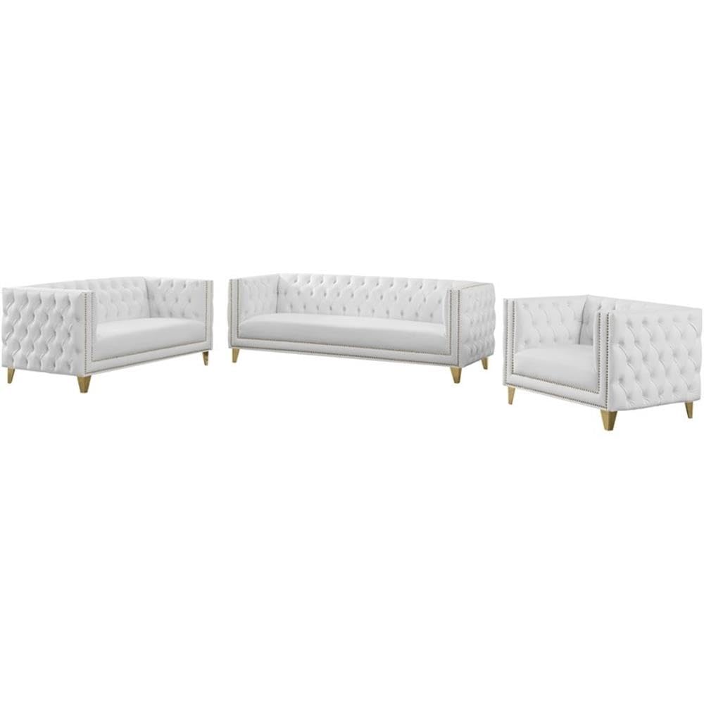 Trent Home Modern White Faux Leather & Iron Loveseat - Perfect for Living Room, Office or Small Space Decor