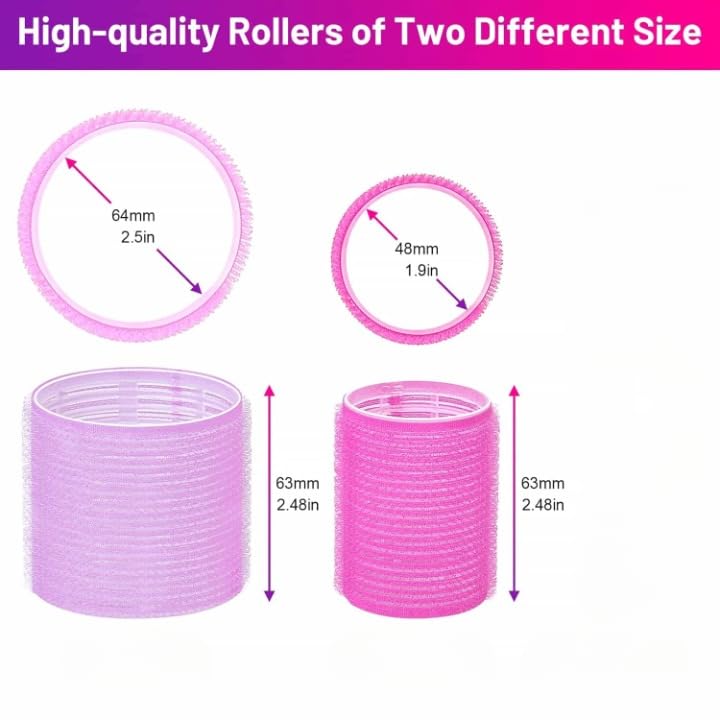 SIYAA Self-Grip Hair Rollers & Curlers Set - 12 Pcs (6 Rollers in 2 Sizes + 6 Clips) for Long/Medium/Short Thick/Thin Hair - Create Voluminous Curls at Home for Salon-Quality Styling