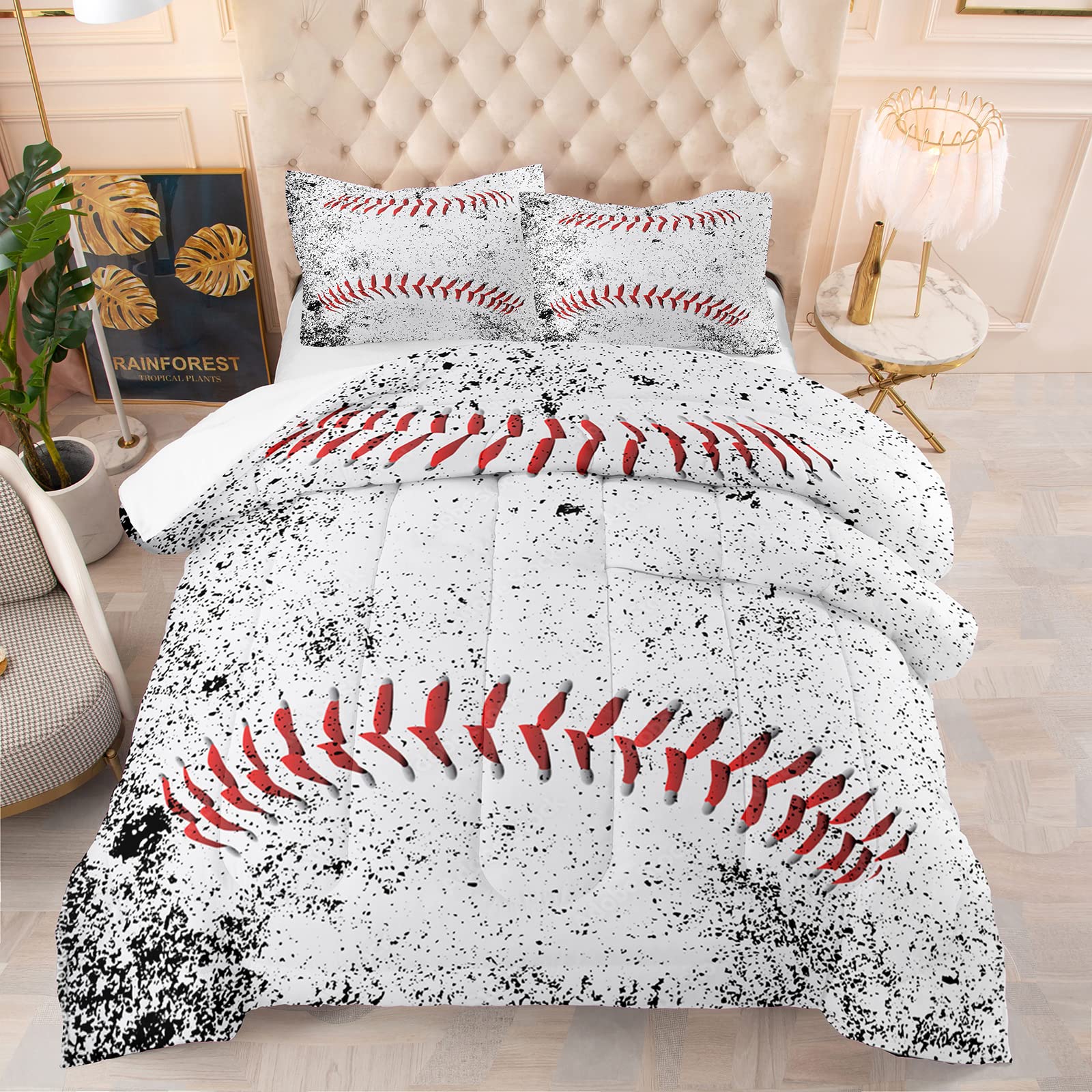 Boys Baseball Bedding Set - Queen Size Sports Comforter with 2 Pillowcases for Teens & Kids | Perfect for Bedrooms, Dorm Rooms & Sleepovers
