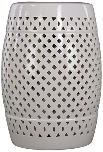 White Ceramic Garden Stool 23701 - Outdoor Patio Decor, Side Table, Plant Stand for Garden, Porch & Backyard