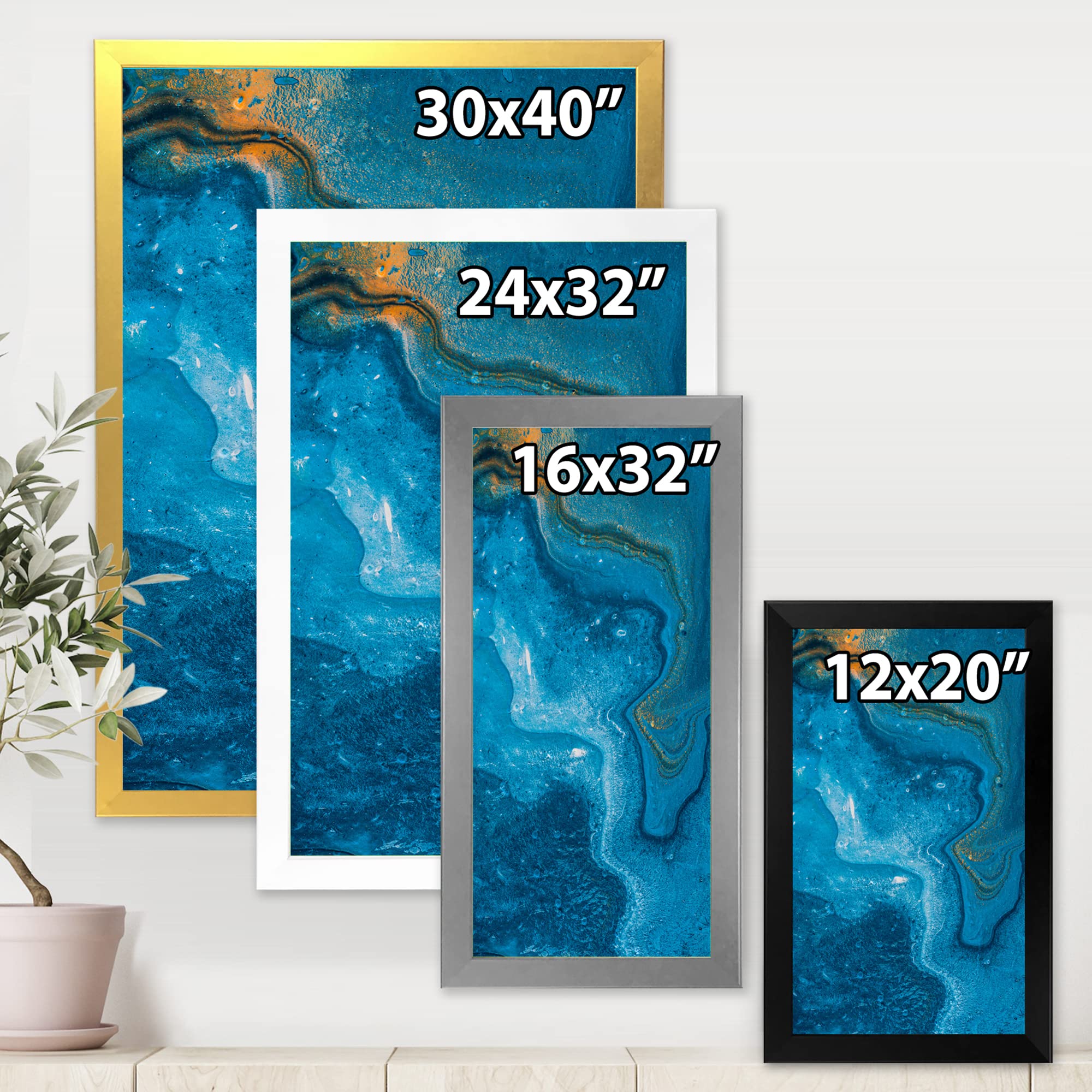 DesignQ Abstract Marble Composition In Blue II - Modern Framed Wall Art for Living Room, Bedroom & Office Decor | Premium Canvas Painting for Home & Commercial Spaces