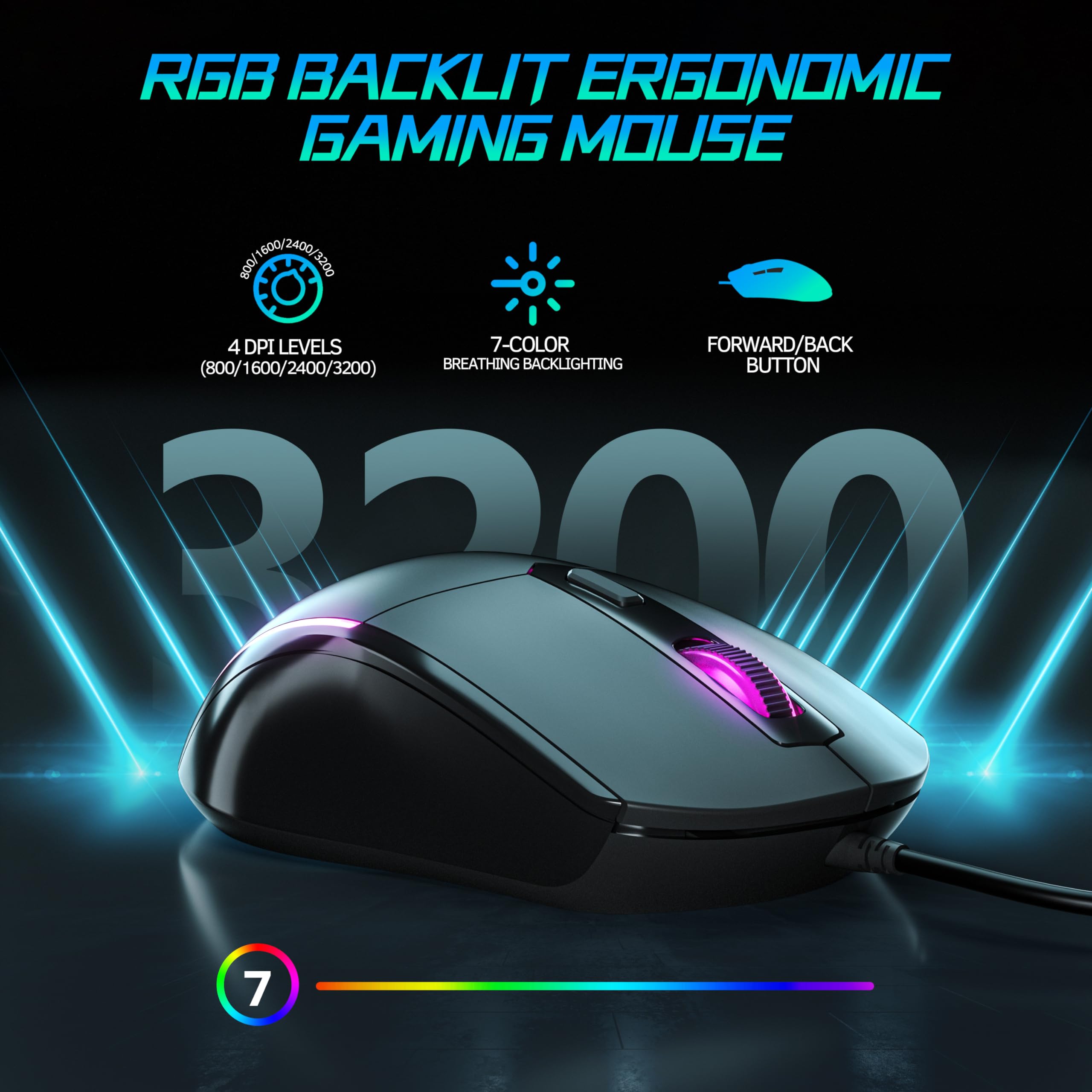Retro Mechanical Gaming Keyboard and Mouse Combo - Blue Switch, RGB Backlit 104 Keys, Metal Panel, Round Keycaps for PC, Mac, Laptop | Perfect for Typing, Gaming & Office Work