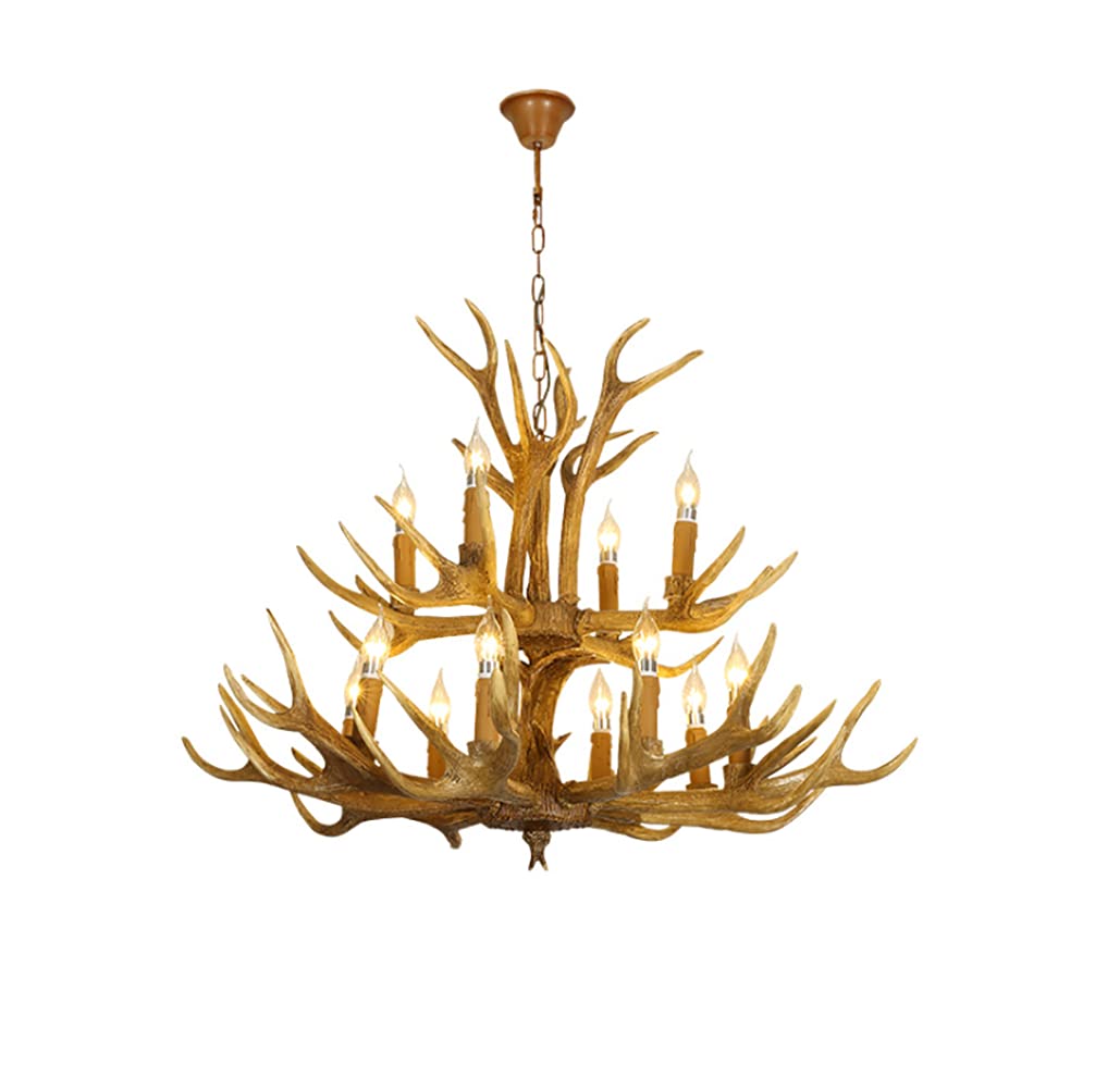BIGMAII 12-Light Antler Chandelier - Rustic Resin Faux Deer Horn Pendant Light Fixture for Farmhouse, Cabin & Living Room Decor | Vintage Candle-Style Ceiling Lighting for Dining Room, Bedroom & Lodge