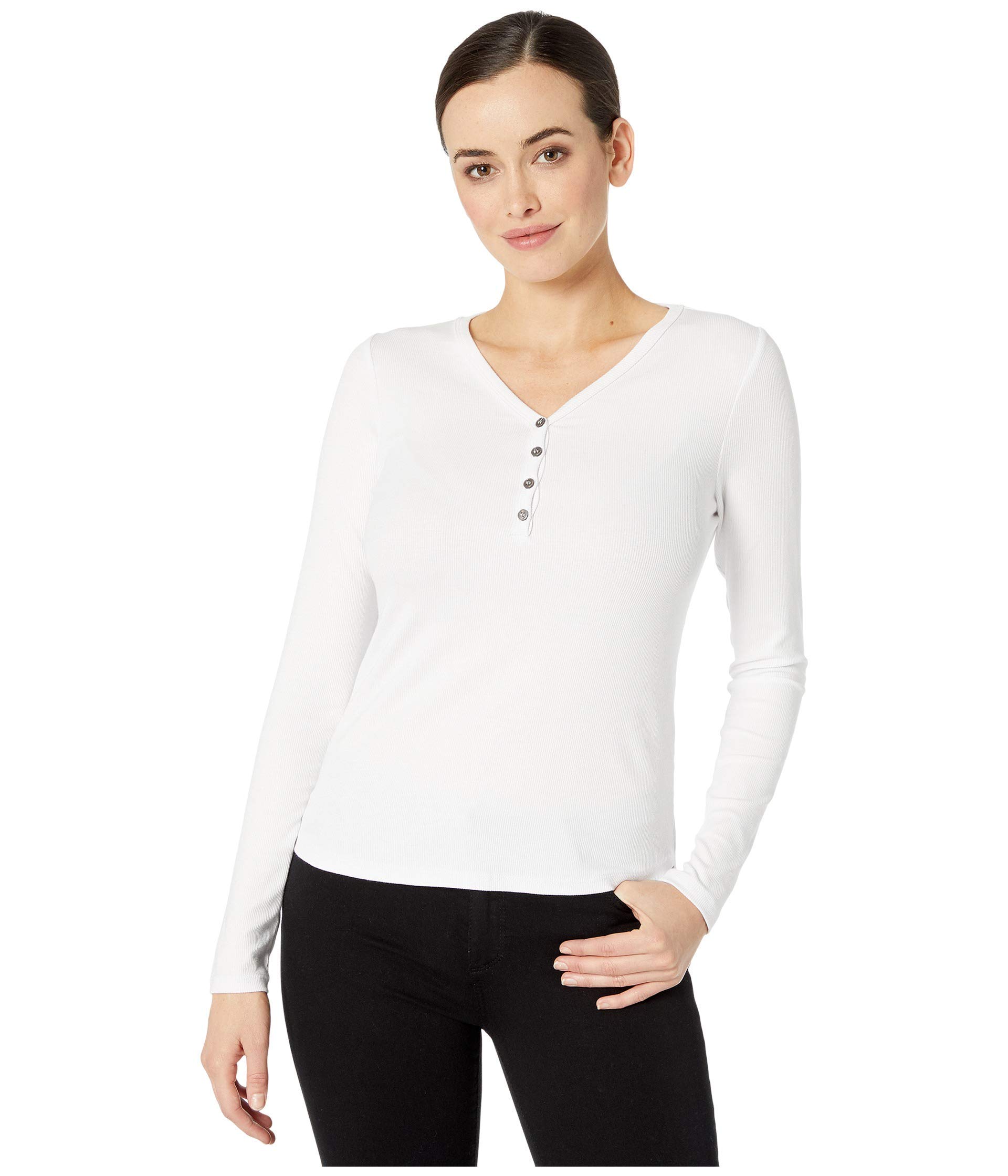 Three Dots Women's Long Sleeve Henley Top - Soft Cotton Casual Shirt for Everyday Wear, Work & Layering