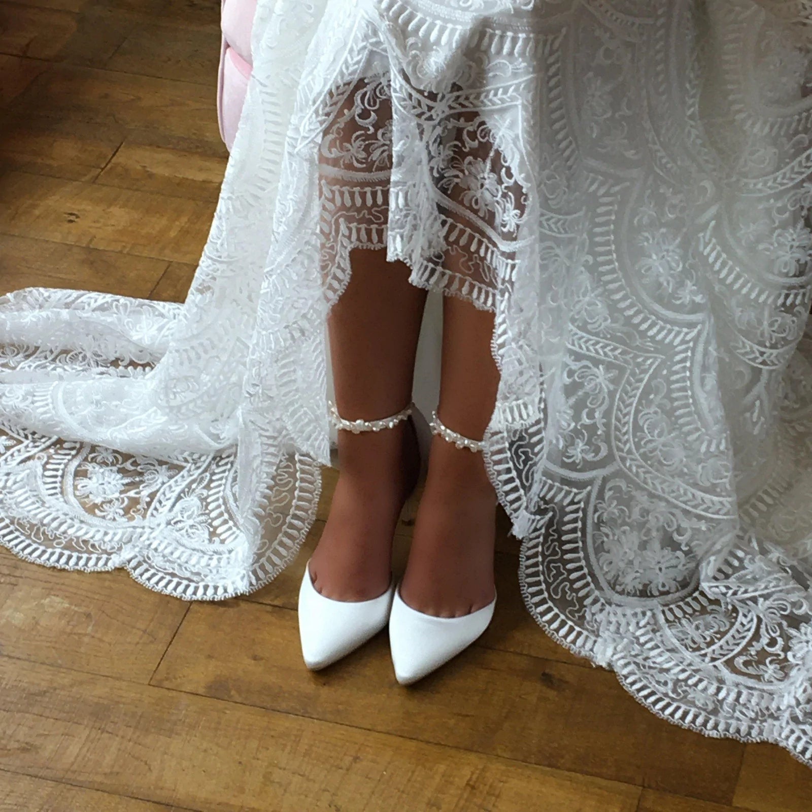Ivory Satin Wedding Heels with Keshi Pearls - Elegant Ankle Strap Bridal Shoes for Bride, Bridesmaids & Formal Events - ELLA Collection