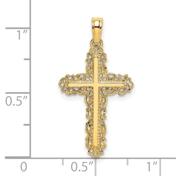 14K Solid Yellow Gold Latin Mexican Holy Cross Antique Filigree Necklace - Religious Chain Pendant with Jesus Christ Charm for Women | Perfect for Baptism, First Communion & Spiritual Gifts