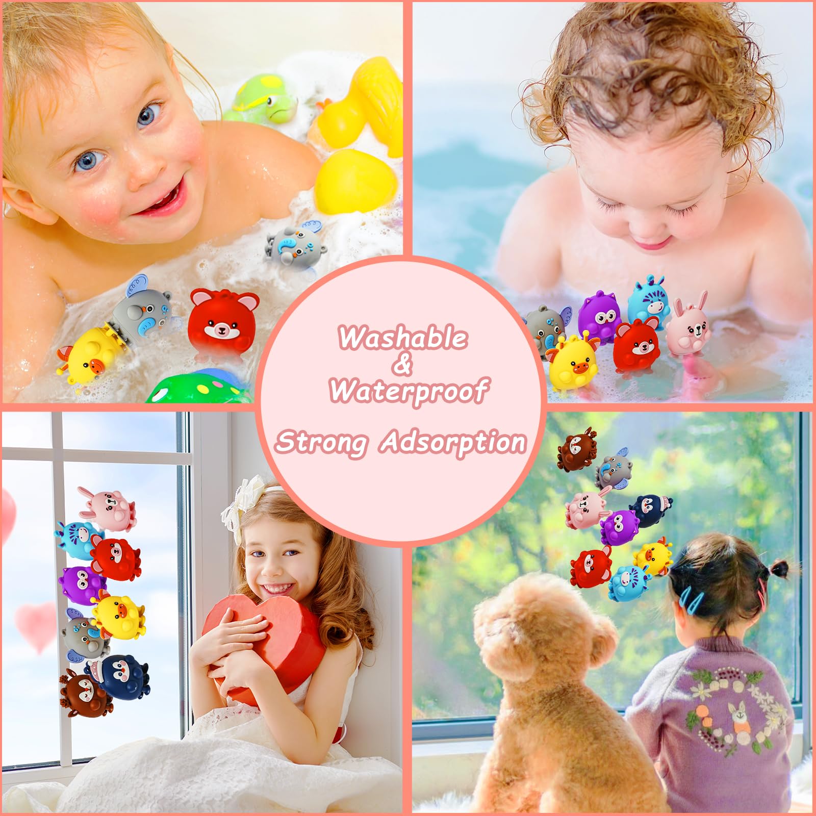 24 Pcs 3D Animal Pop Fidget Toys Bulk, Sensory Bath Suction Toys for Toddlers, Carnival Treasure Classroom Prizes, Stocking Stuffers, Birthday Party Favors for Kids, Perfect for Stress Relief and Sensory Play