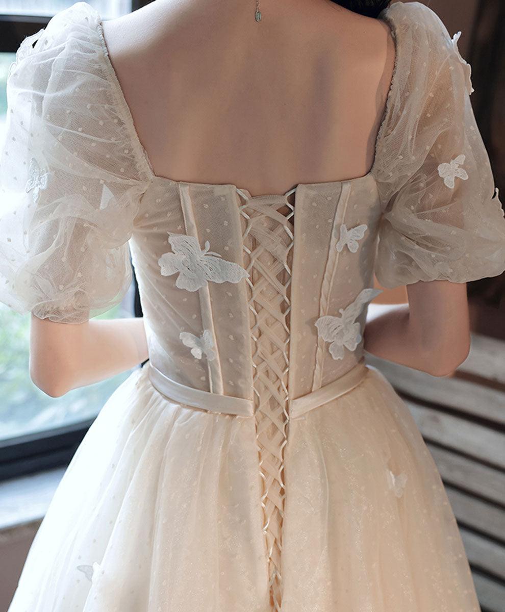 Elegant Light Champagne Tulle Long Prom Dress | Formal Evening Gown for Women | Perfect for Homecoming, Prom Night & Special Occasions