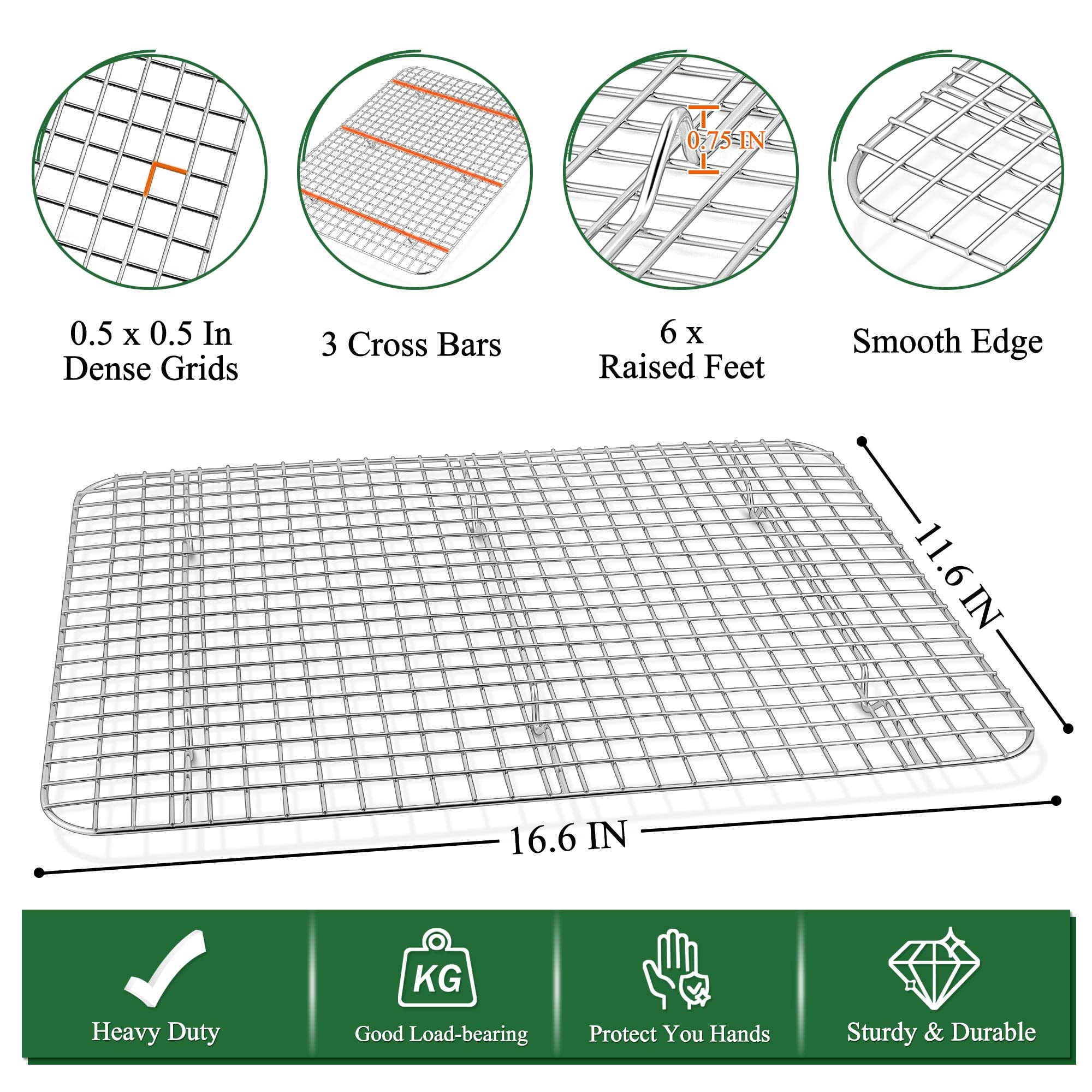 P&P CHEF Stainless Steel Baking Sheet and Cooling Rack Set (17.5 Inch, 4Pcs) - Large Oven Pan Tray for Cookies, Bread & Meats | Dishwasher & Oven Safe | Perfect for Baking, Roasting & Meal Prep