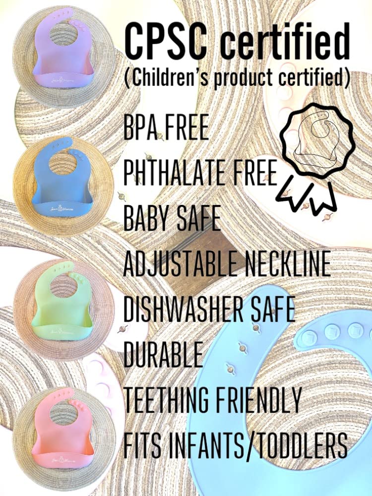 BPA Free Waterproof Silicone Baby Bibs Set of 2 - Soft, Durable & Adjustable Feeding Bibs for Infants & Toddlers - Perfect for Mealtime, Snacks & Messy Play