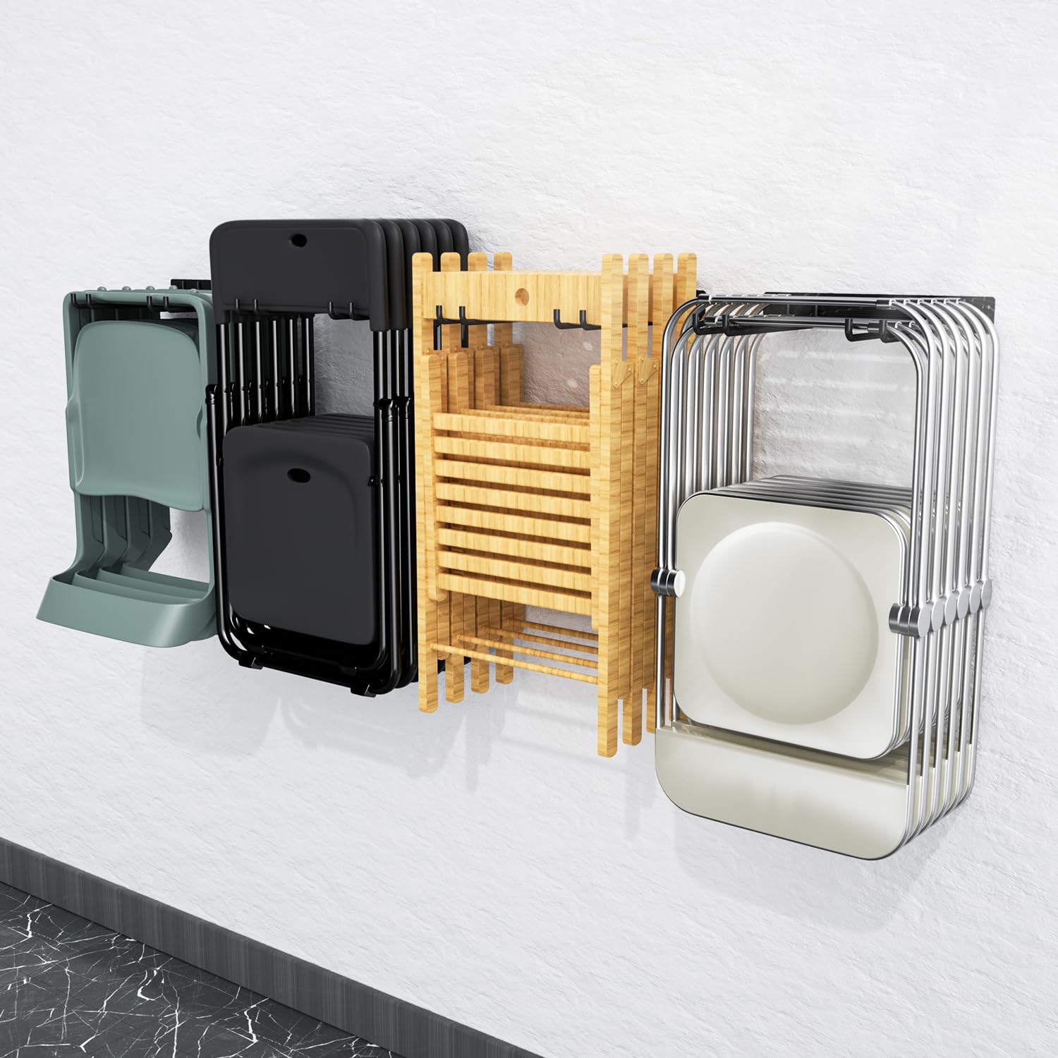 Heavy Duty Wall Mount Folding Chair Storage Rack - 4 Pack Garage Organizer Hooks for Patio, Beach & Camping Chairs - Holds 480 lbs - Perfect for Garage, Shed, Basement & Outdoor Storage Organization