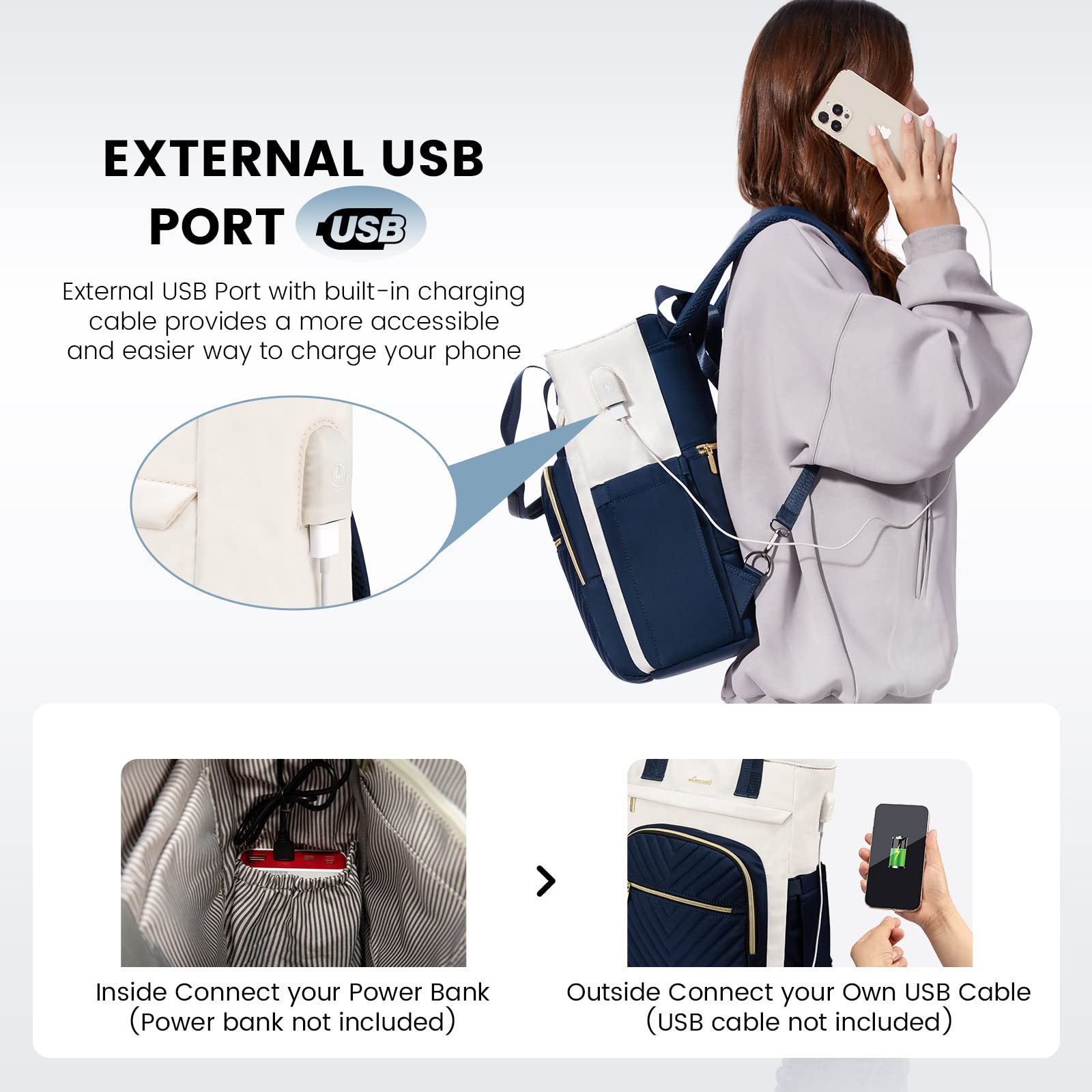 LOVEVOOK Women's 17.3 Inch Laptop Backpack with USB Port, Waterproof Business Work Bag for Travel, Teacher, Nurse, Office, School, College, 2-Piece Set