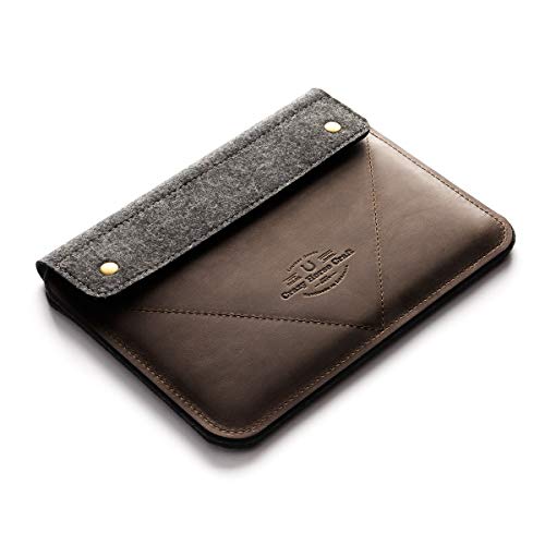 Premium Leather iPad Pro 12.9 Case | Handmade Wood Brown Crazy Horse Leather Cover with Pencil Holder for iPad Pro 11, iPad Air 10.9 & 10.2 Inch - 100% Wool Felt Sleeve for Work, Travel & Daily Protection