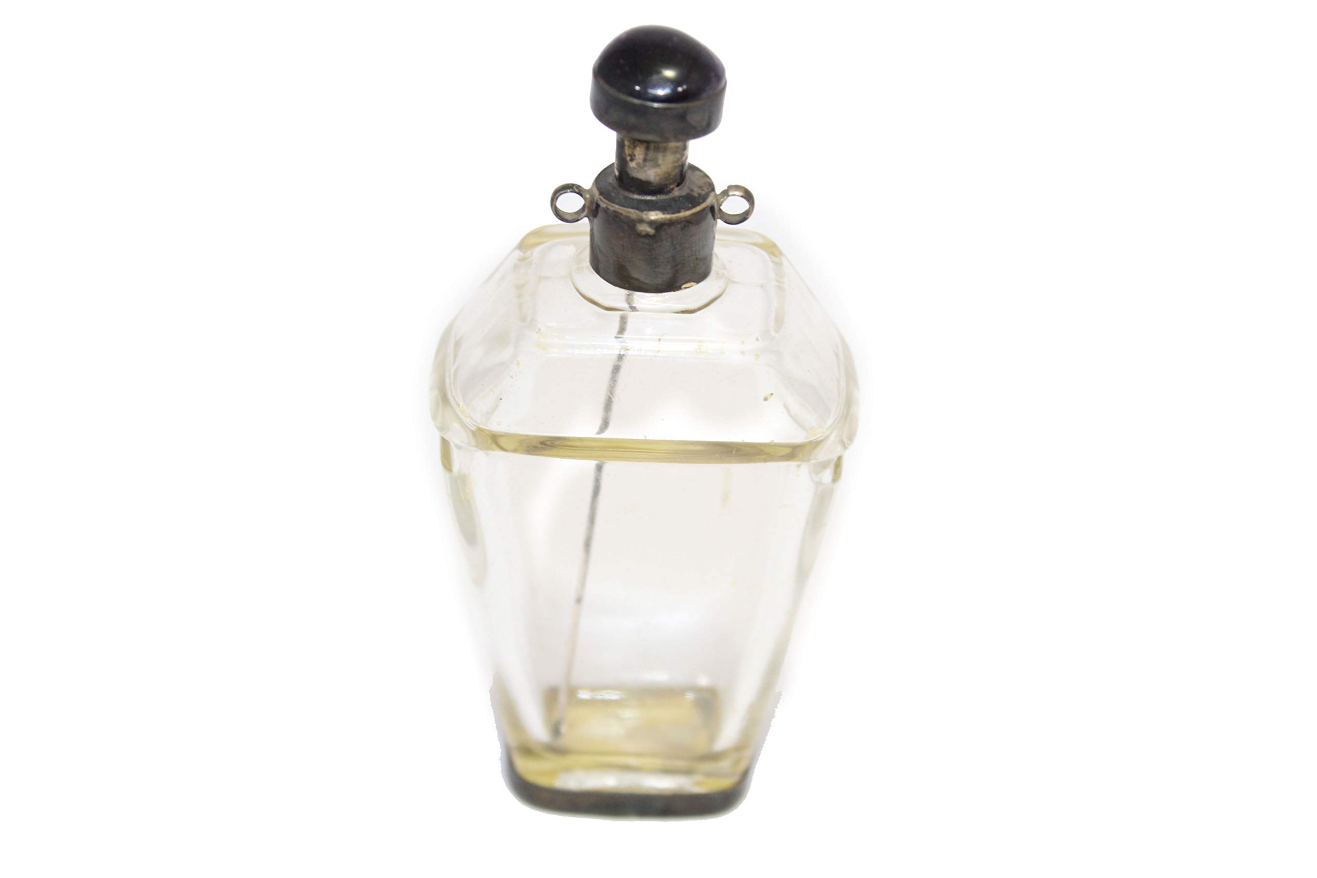 Antique Collectible Glass Perfume Bottle with 925 Silver & Real Amethyst Cap - Handcrafted Rajasthan Gems Jewelry (32ml) - Perfect for Vintage Home Decor, Luxury Gift & Aromatherapy Use