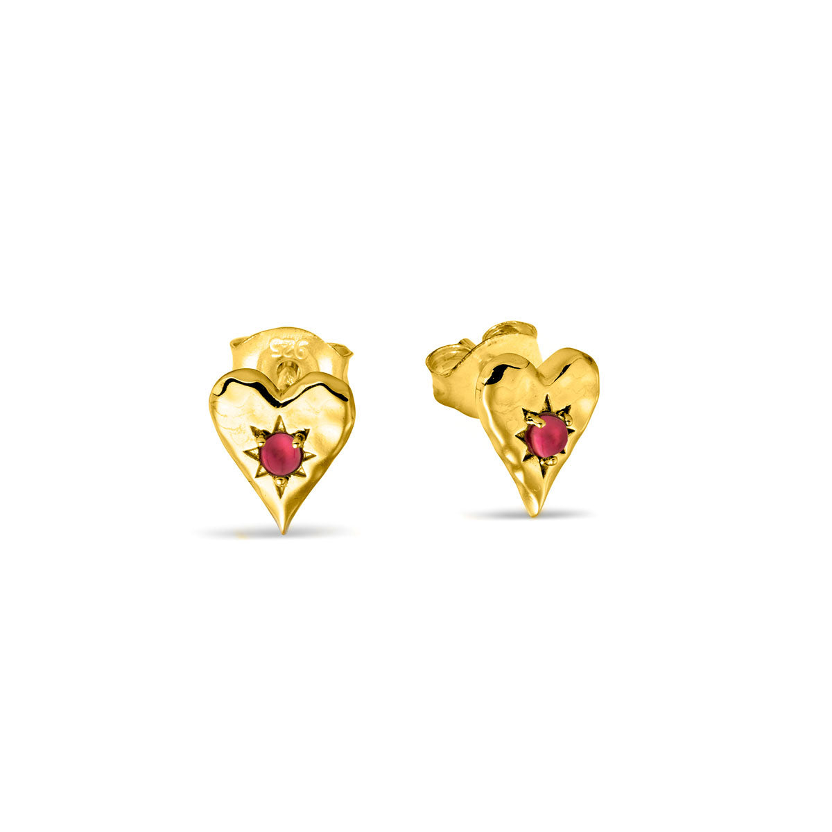 14K Gold Love Heart Garnet Stud Earrings for Women - Romantic Gift for Valentine's Day, Anniversary & Special Occasions