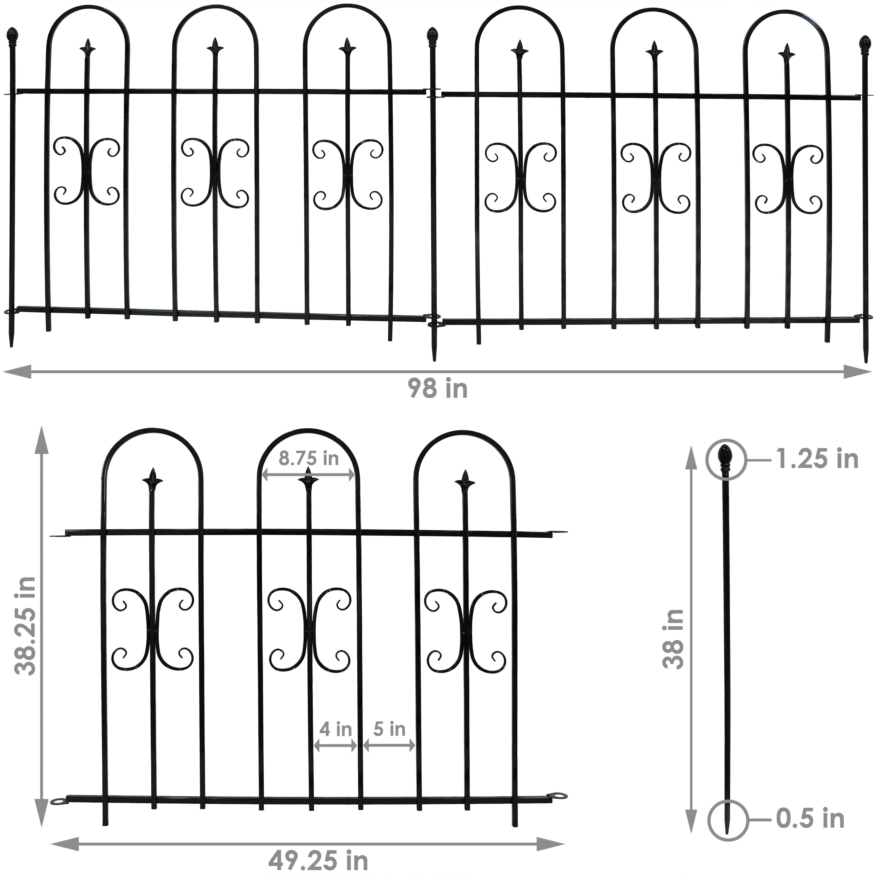 Sunnydaze 2-Piece Decorative Finial Border Fence - 8' Overall Length - Elegant Garden Edging for Flower Beds, Pathways & Outdoor Decor
