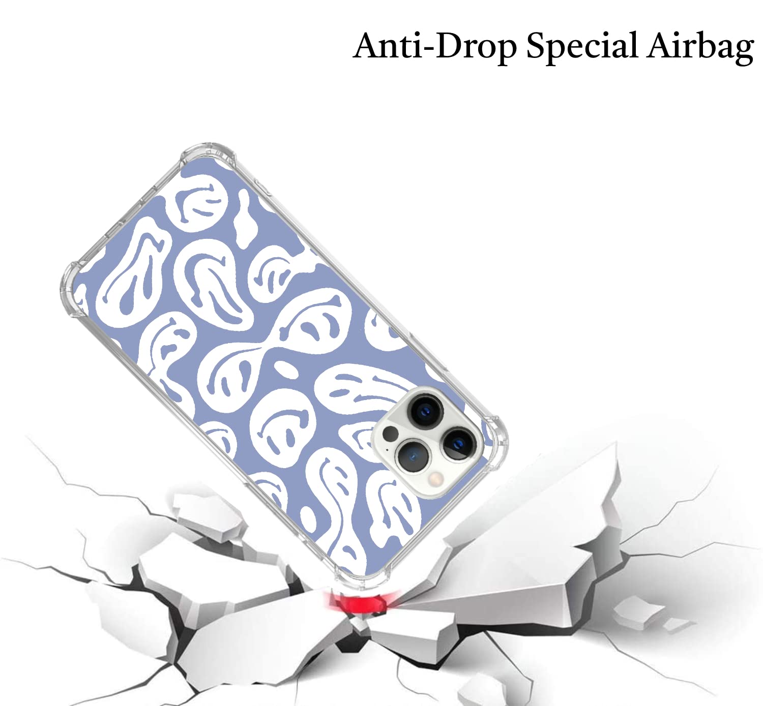Trippy Smile Face iPhone 13 Pro Max Case - Blue & White Melted Design Funny Phone Cover for Women & Men | Trendy TPU Bumper Protection | Perfect for Music Festivals & Rave Parties