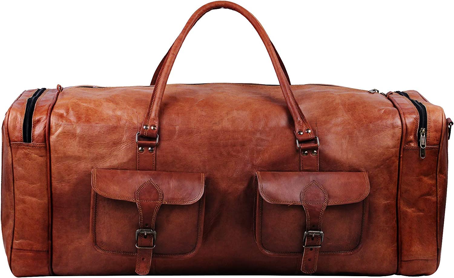 Premium 24-Inch Large Duffel Bag for Men - Genuine Leather Travel Holdall, Gym & Sports Overnight Bag, Oversized Weekender Carry-On (30-Inch, Brown) - Perfect for Business Trips, Gym Workouts & Weekend Getaways