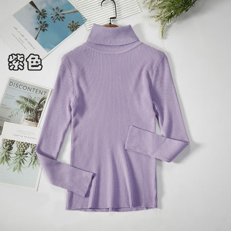 Women's Slim Fit Ribbed Knit Turtleneck Sweater - Soft Warm Pullover for Autumn & Winter - Perfect for Office, Casual Wear & Layering