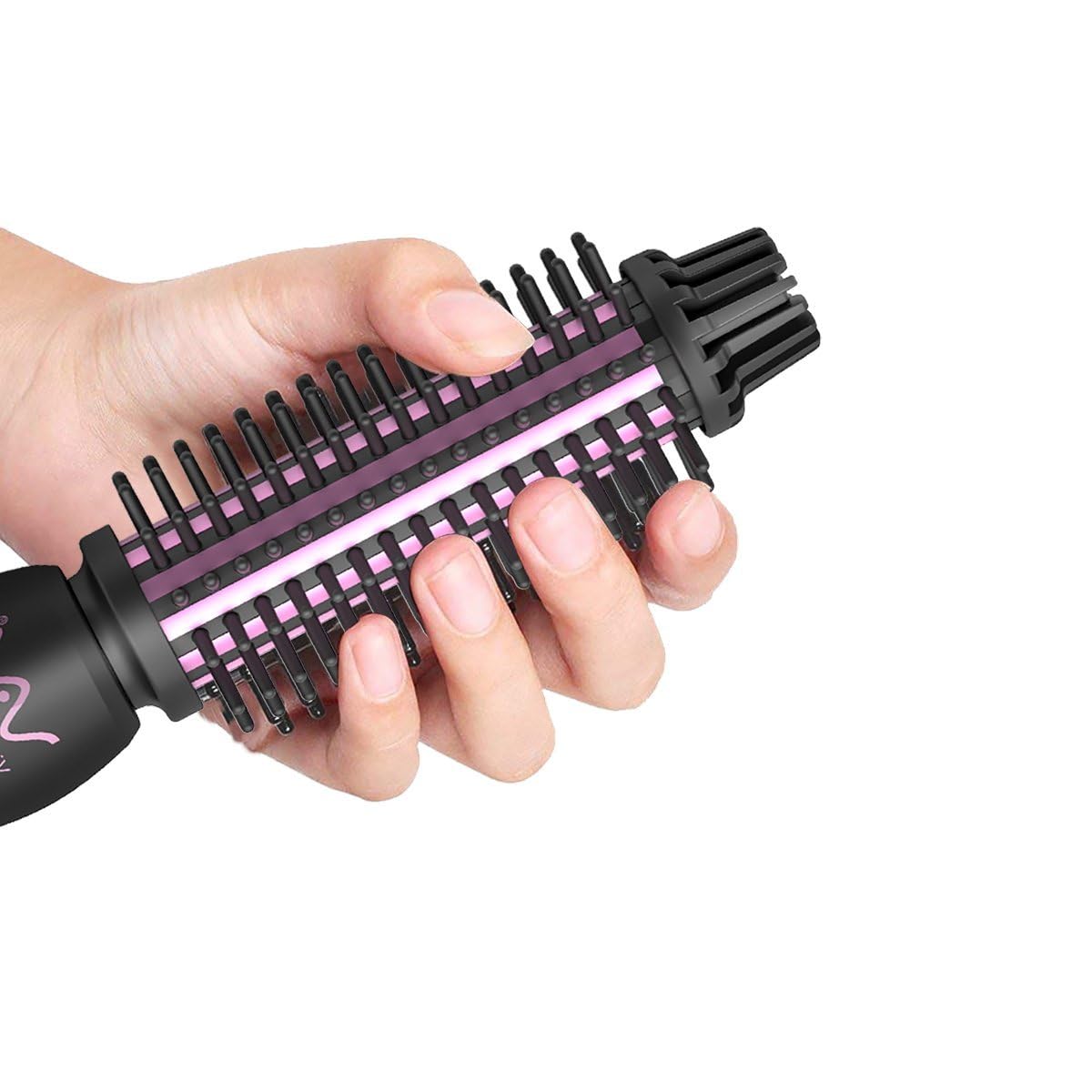 2-in-1 Professional Ceramic Hair Brush & Curling Iron with Negative Ionic Technology - Dual Voltage Travel Styler for Waves, Curls & Straight Hair - Perfect for Home, Salon & On-the-Go Styling