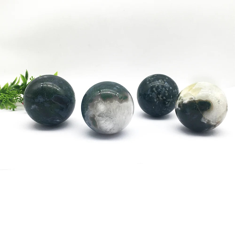 Moss Agate Crystal Sphere for Abundance & Growth - Healing Stone for Meditation, Feng Shui, Home Decor & Spiritual Gifts