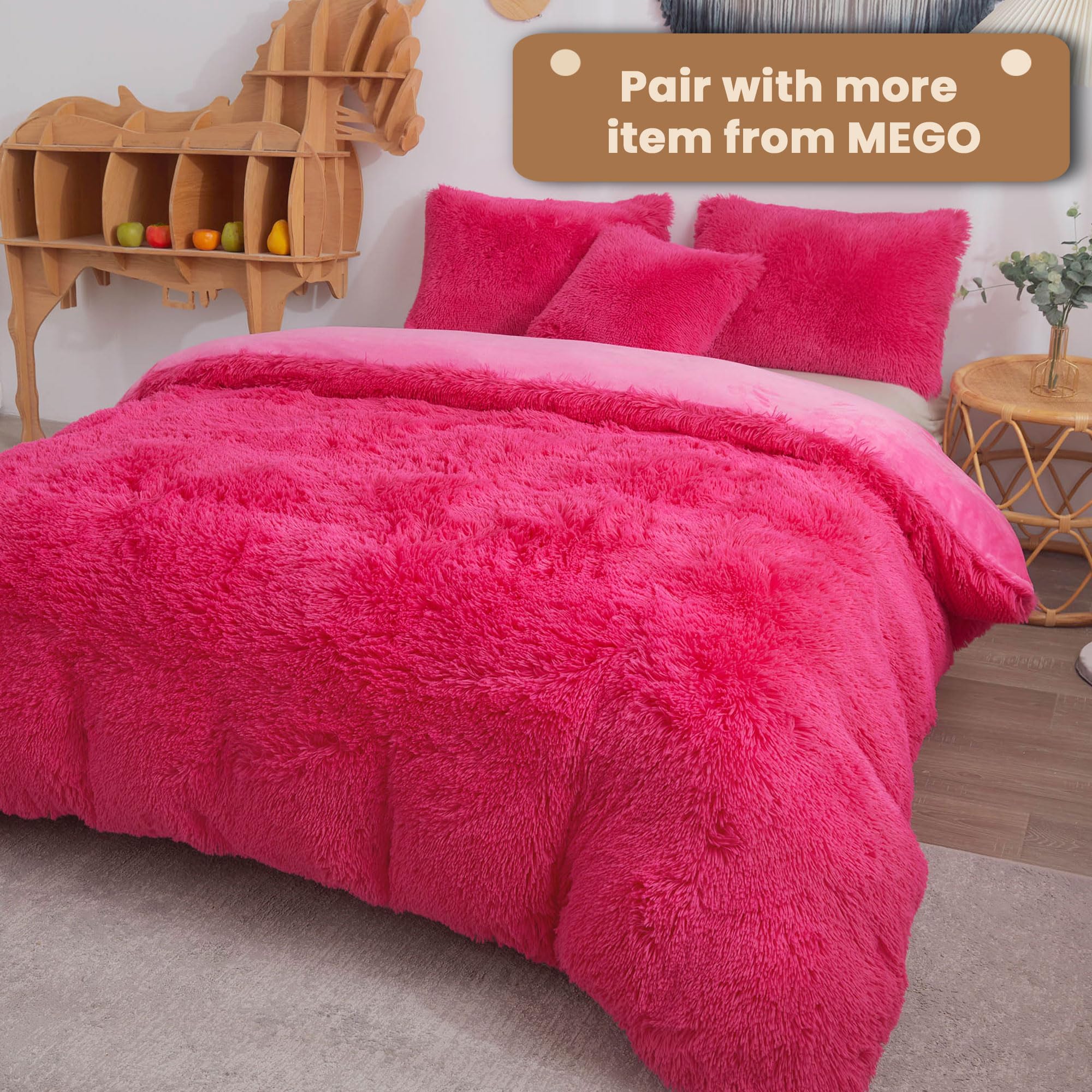 Luxury Fluffy Body Pillow Cover 20x54 Inches - Soft Shaggy Faux Fur Pillowcase with Zipper Closure - Plush Fuzzy Decorative Hug Pillow for Bedroom, Couch & Nursery - Hot Pink