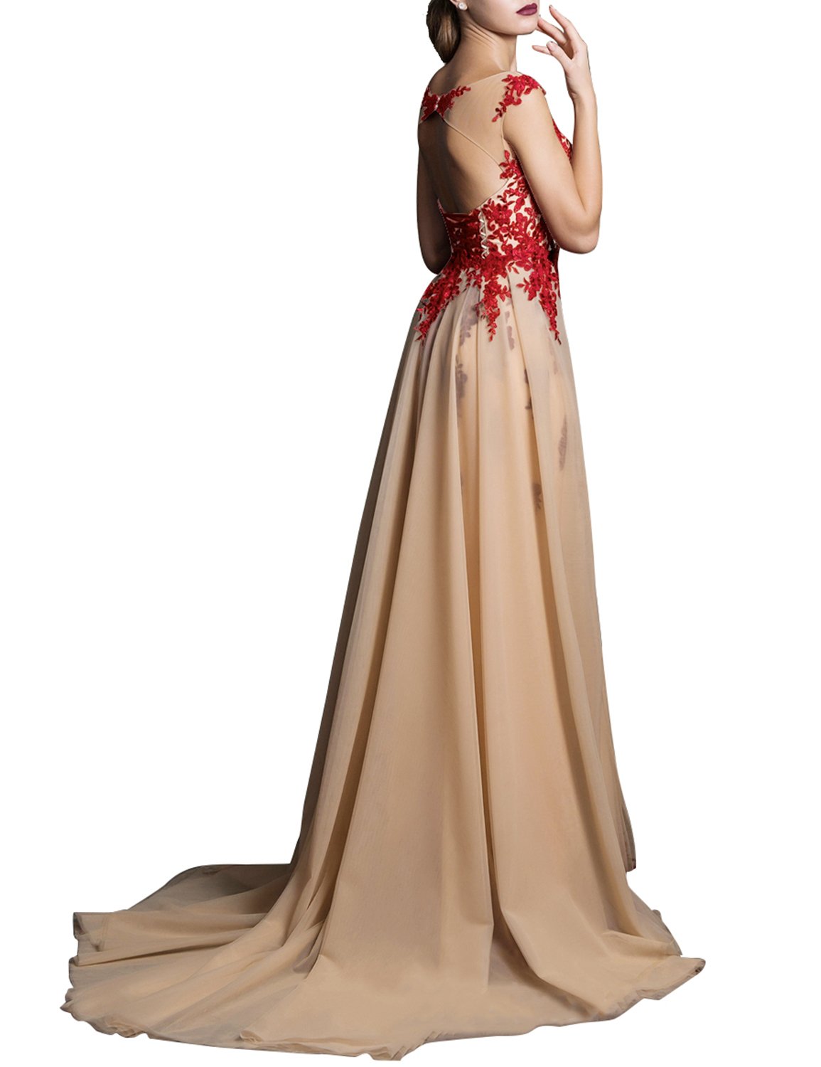 Elegant Lace Prom Dress for Girls - Long Sweep Train Evening Gown EV429 | Homecoming, Wedding, Quinceañera, Formal Party Attire