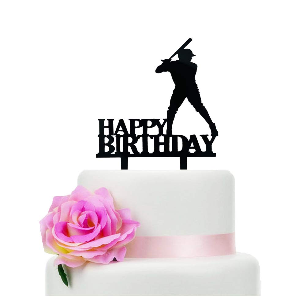 Black Baseball Happy Birthday Cake Topper - Baseball Theme Party Decoration for Birthday Cakes | Perfect for Baseball Lovers, Sports Themed Parties & Kids Birthday Celebrations
