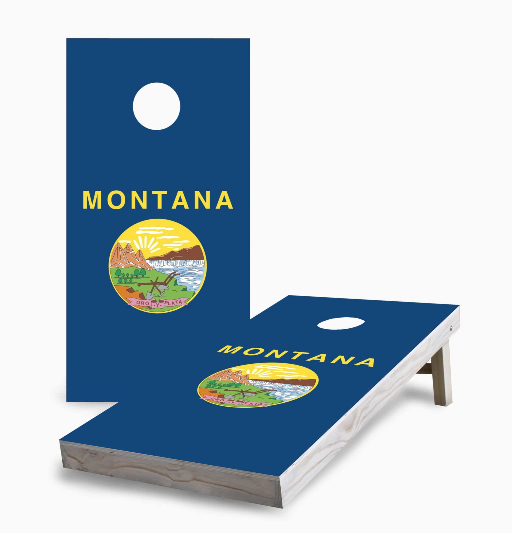 Montana State Flag Cornhole Game Set with 2 Boards & 8 Bags - Outdoor Lawn Party Game for Backyard BBQ, Tailgating, and Family Gatherings