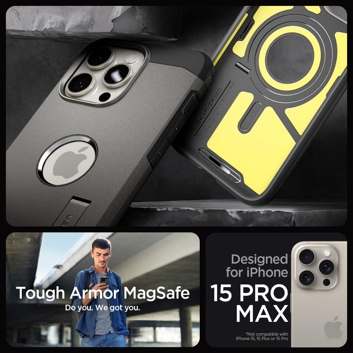 Spigen Tough Armor MagFit Magnetic Case for iPhone 15 Pro Max - Military-Grade Certified Protective Cover with Strong Magnets (Gunmetal) | Perfect for Work, Travel & Everyday Use