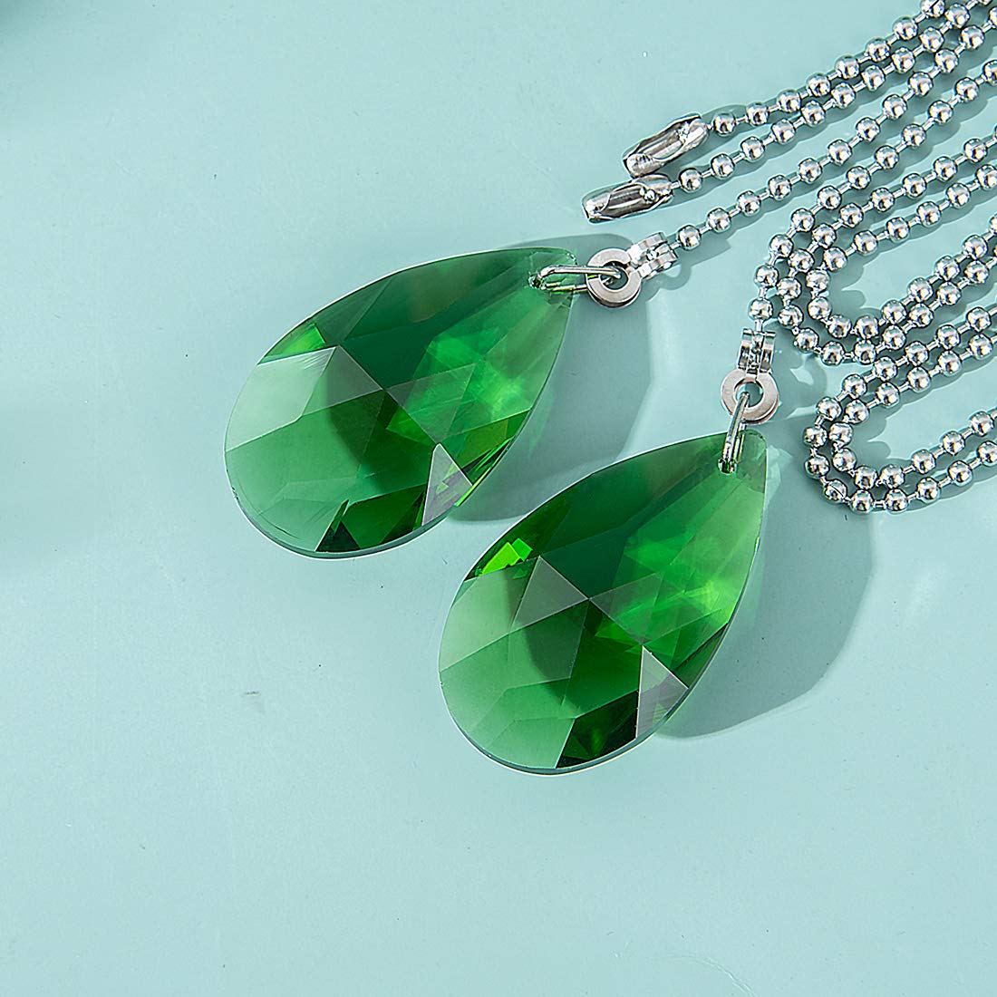 2 Pack Green Crystal Ceiling Fan Pull Chains - Decorative Light Switch Replacement for Ceiling Fans, Lamps & Chandeliers - Elegant Home Decor Upgrade for Living Room, Bedroom & Porch Lighting