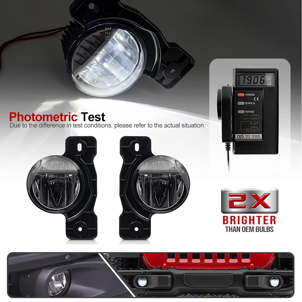 2Pcs LED Fog Lights for Jeep Wrangler JK JL & Gladiator JT - OEM Replacement Fog Lamps - Bright White 6000K - Waterproof & Durable - Perfect for Off-Roading, Night Driving & Foggy Conditions